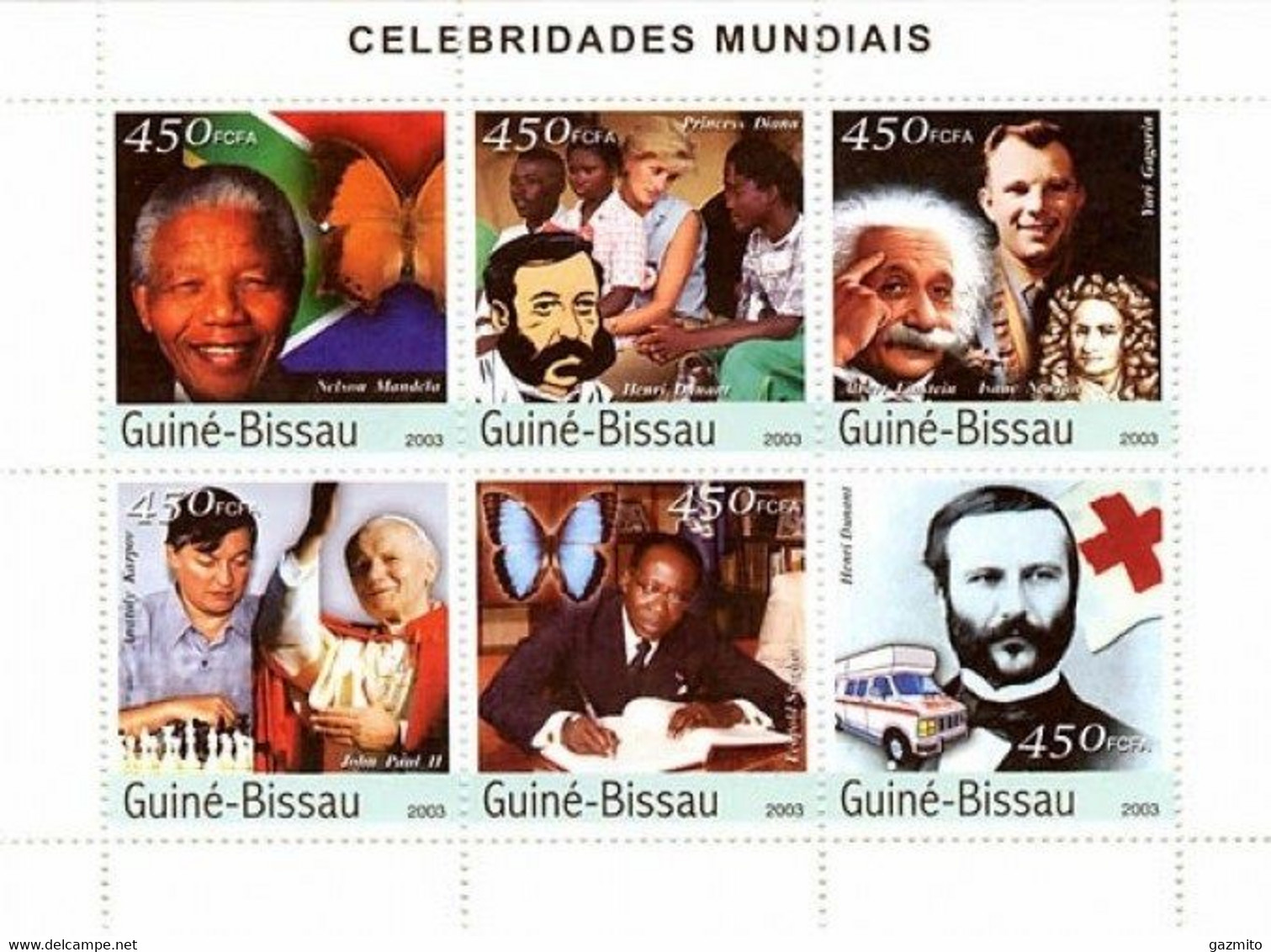 Guinea Bissau 2003, Celebrities, Chess, Butterfly, Newton, Dunandt, Diana, Einstein, Pope J. Paul II, 6val In BF - Henry Dunant