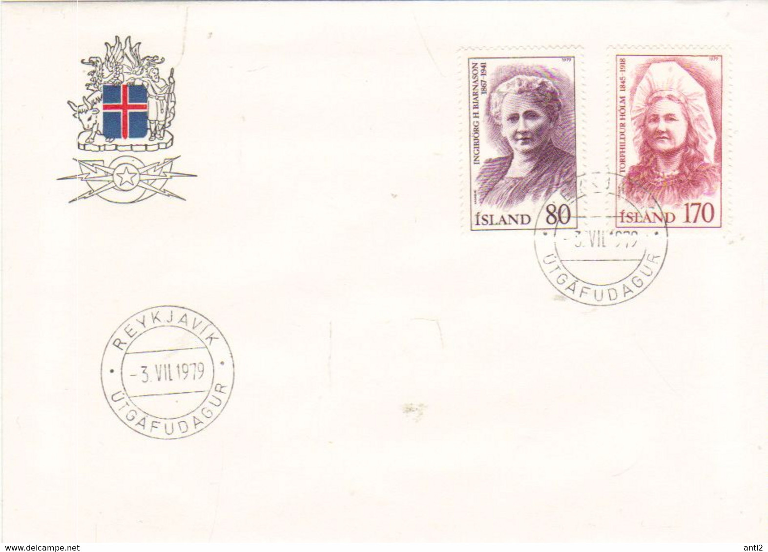 Iceland Island 1979  Personalities (III). Headmistress Ingibjörg H. Bjarnason And Author Torfhildur Hólm MI 541-542 FDC - Storia Postale