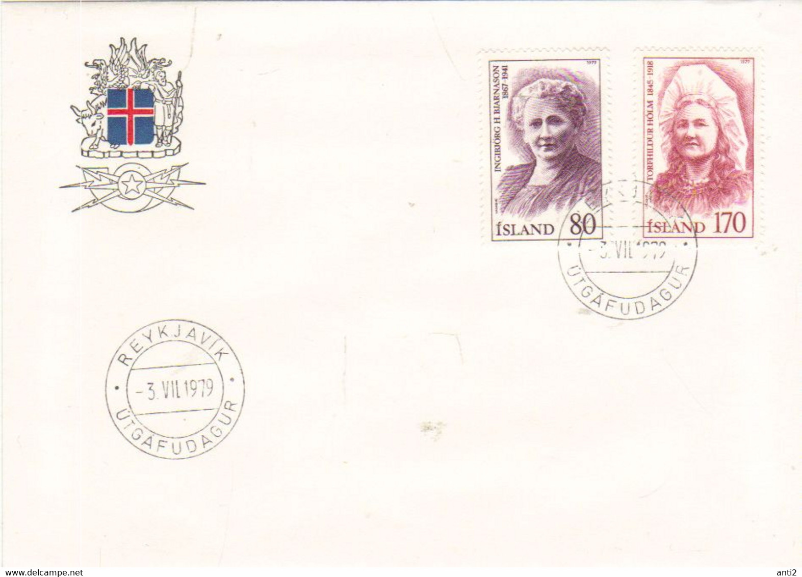 Iceland Island 1979  Personalities (III). Headmistress Ingibjörg H. Bjarnason And Author Torfhildur Hólm MI 541-542 FDC - Briefe U. Dokumente