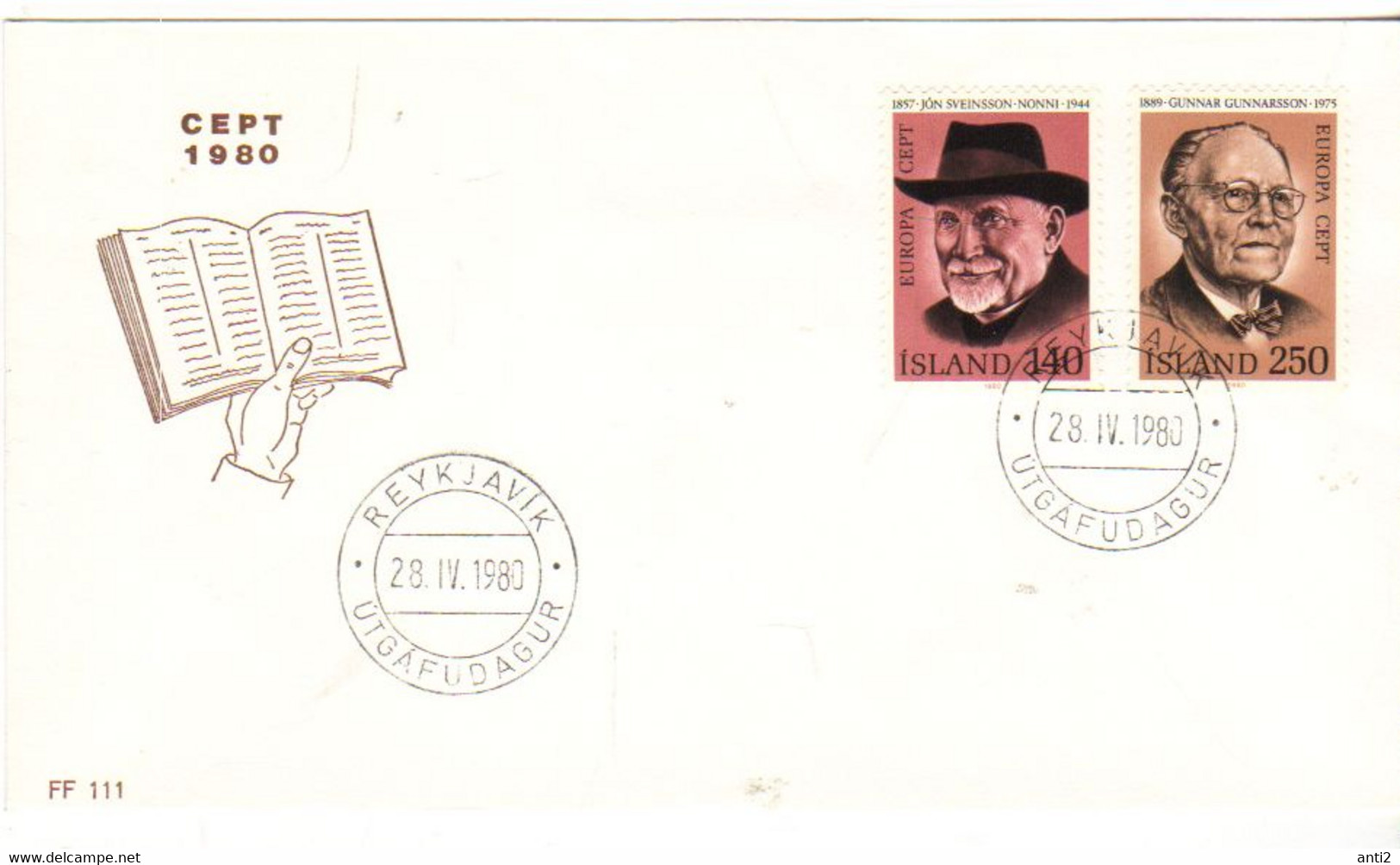 Iceland Island 1980 Europe: Important Personalities, Authors  Jón Sveinsson And Gunnar Gunnarsson MI 552-553 FDC - Briefe U. Dokumente