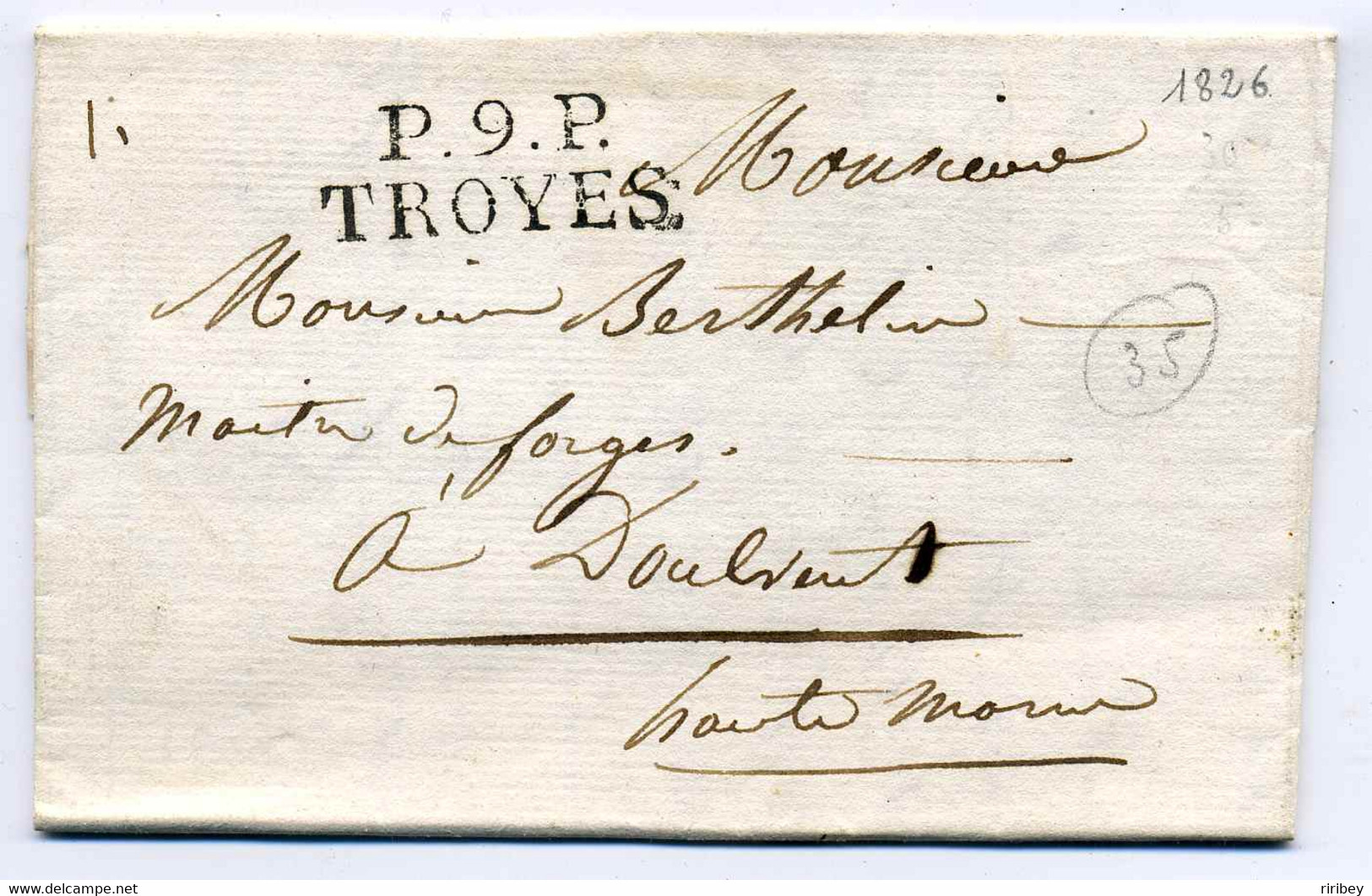 P9P  TROYES / Dept De L'Aube / 1826 - 1801-1848: Precursors XIX