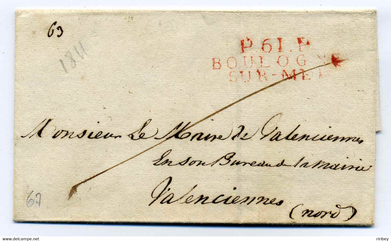 P961P  BOULOGNE SUR MER  42x14 Rouge / Dept Du Pas De Calais - 1801-1848: Precursors XIX