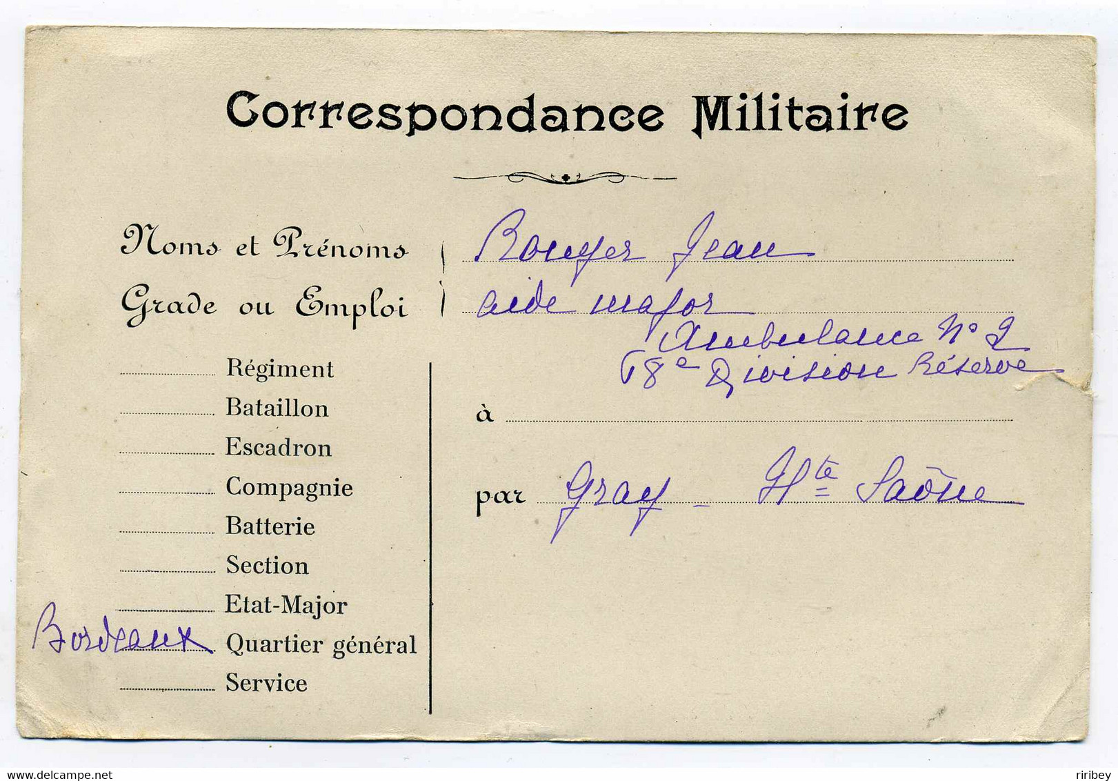 WW1 CP Correspondance Militaire / Format Inhabituel  168x118  Blanc - Covers & Documents