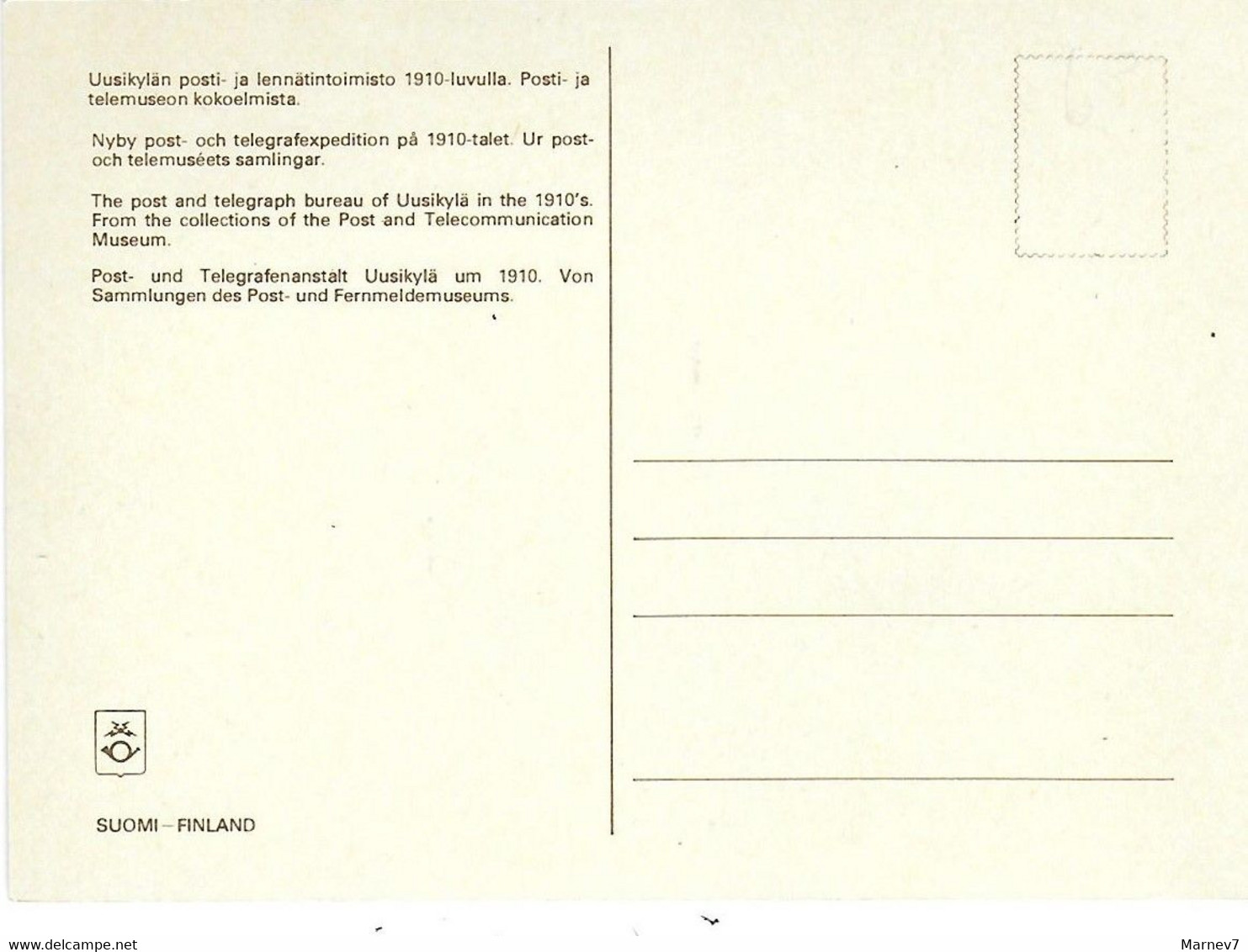 FINLANDE FINLAND SUOMI - Année 1982 -Timbre De Distributeur N° 1 Yvert Sur Carte Postale Bureau Uusikyiä - Cor Postal - Lettres & Documents