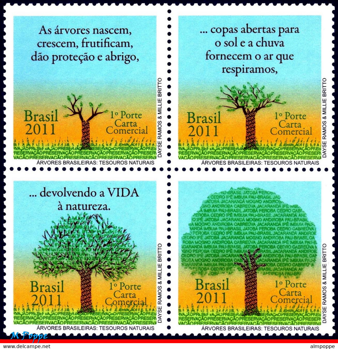 Ref. BR-3189 BRAZIL 2011 FLOWERS, PLANTS, TREE OF BRAZIL, NATURE,, MNH 4V Sc# 3189 - Nuovi