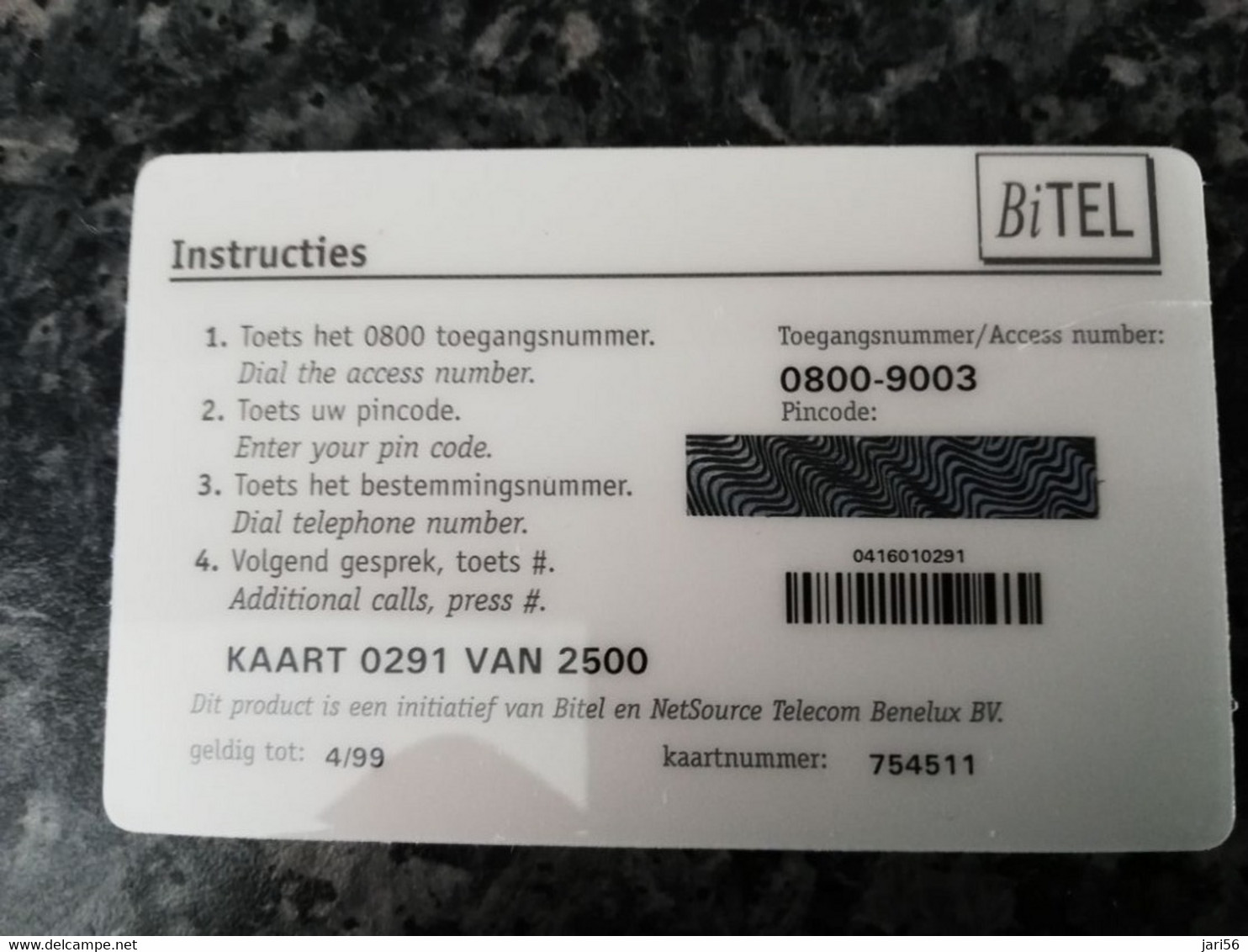 NETHERLANDS  PREPAID SERIE 6X 750 UNITS  CARDS FROM BITEL IN SPECIAL FOLDER + EXPLANATION GUIDE  MINT CARDS   ** 5329**