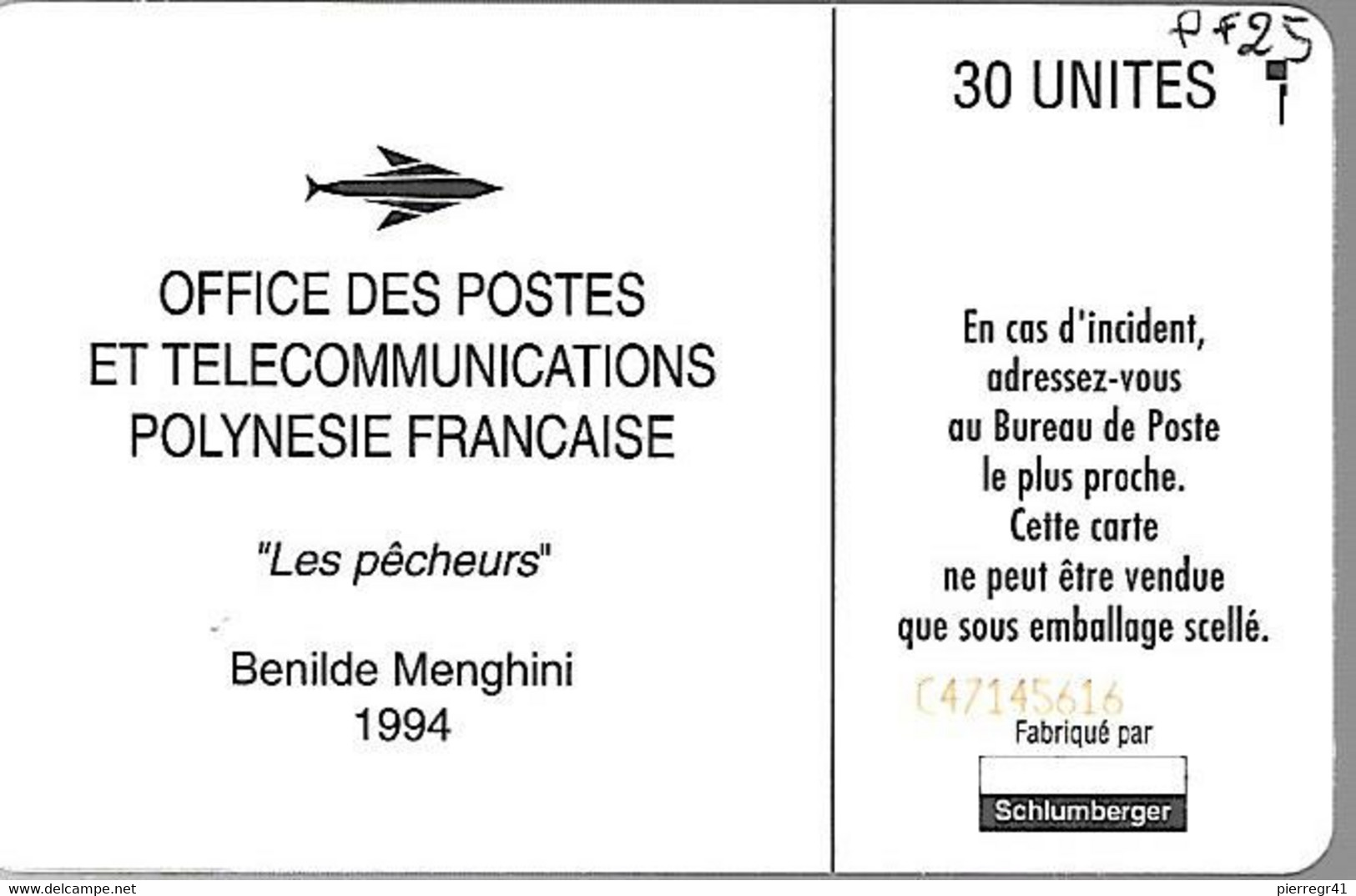 CARTE-PUCE-POLYNESIE-PF25 -SC5-30U-08/94-Les PECHEURS-N°Rouges Maigres C47145616-UTILISE-TBE- - Polynésie Française