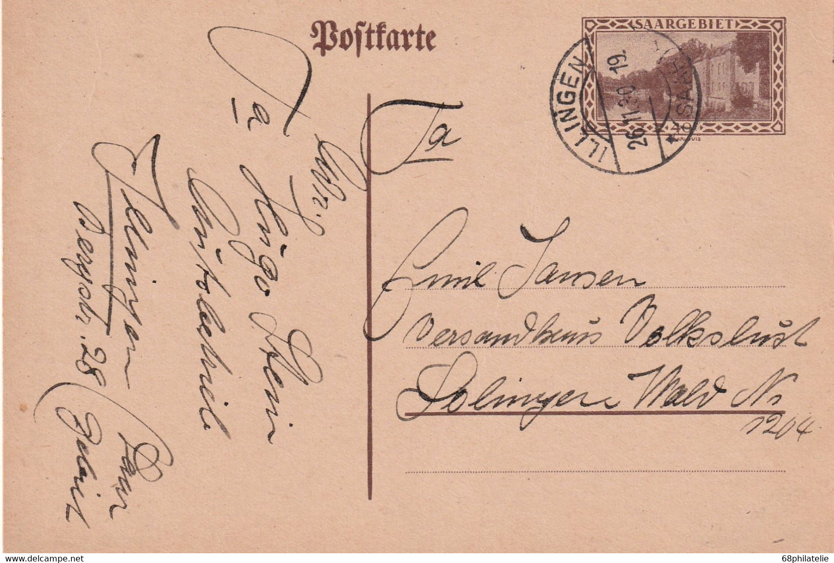 SAAR 1930      ENTIER POSTAL/GANZSACH/POSTAL STATIONARY   CARTE DE ILLINGEN - Postal Stationery