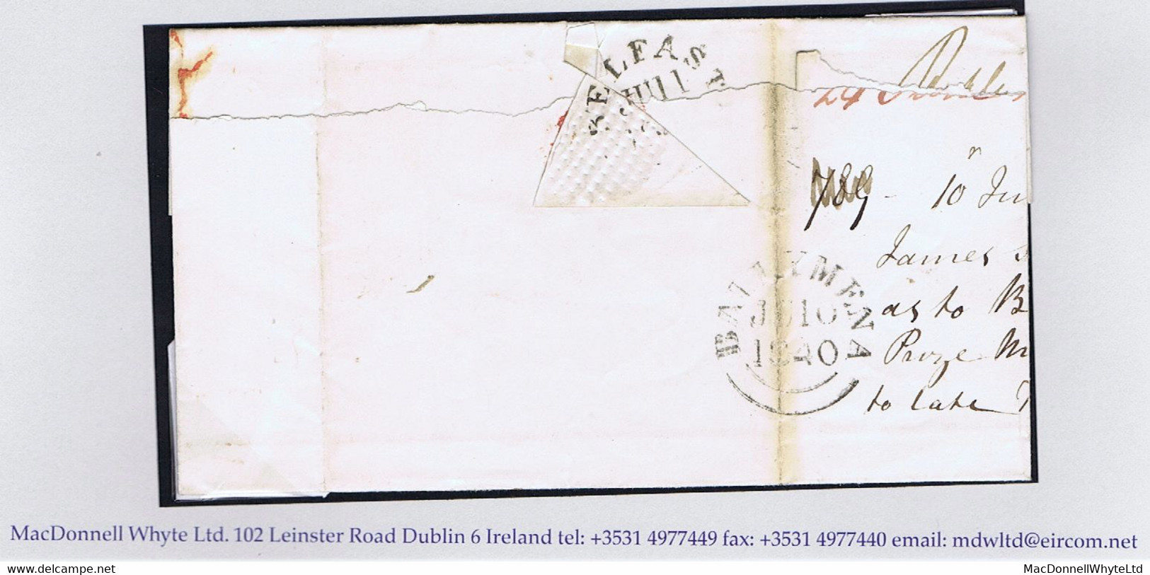 Ireland Antrim 1840 BALLYMENA/PENNY POST With Unframed 'No1' Receiver Of Gracehill, Cover To London - Préphilatélie