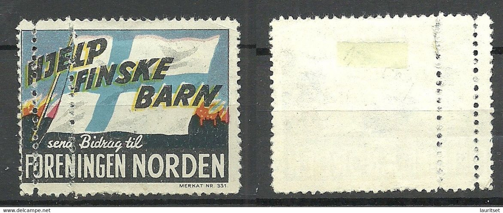 DENMARK Danmark Nordic Countries Co-operation Flags Flaggen (*) Help For Finnish Kids Perforation ERROR Variety - Errors, Freaks & Oddities (EFO)