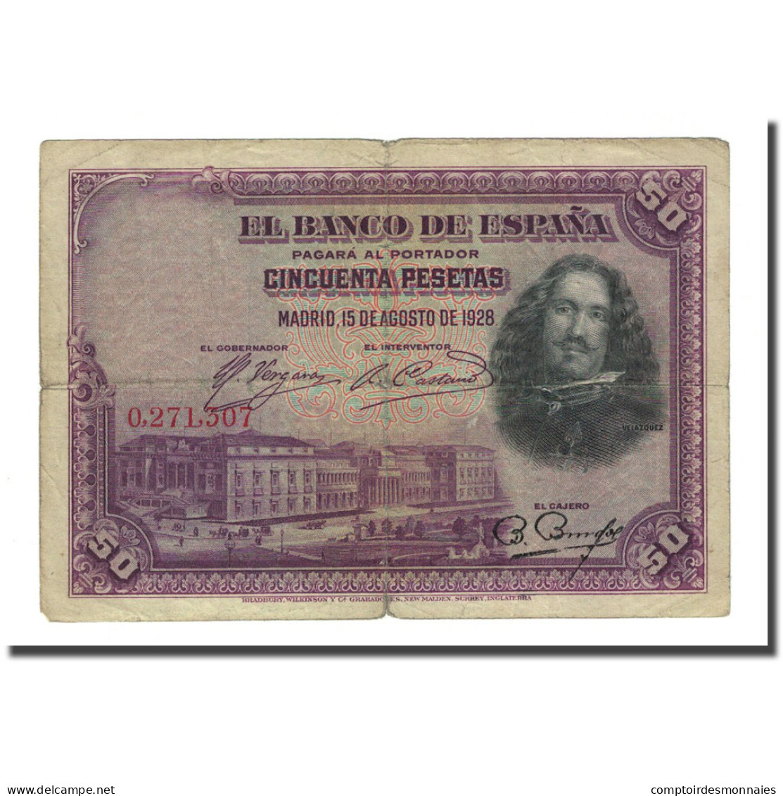 Billet, Espagne, 50 Pesetas, 1928-08-15, KM:75a, TB - 50 Pesetas
