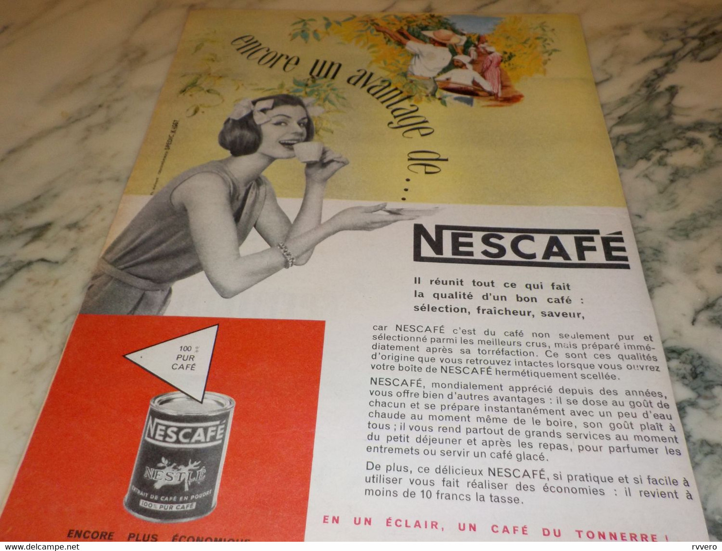 ANCIENNE PUBLICITE ENCORE UN AVANTAGE DE  NESCAFE 1958 - Posters