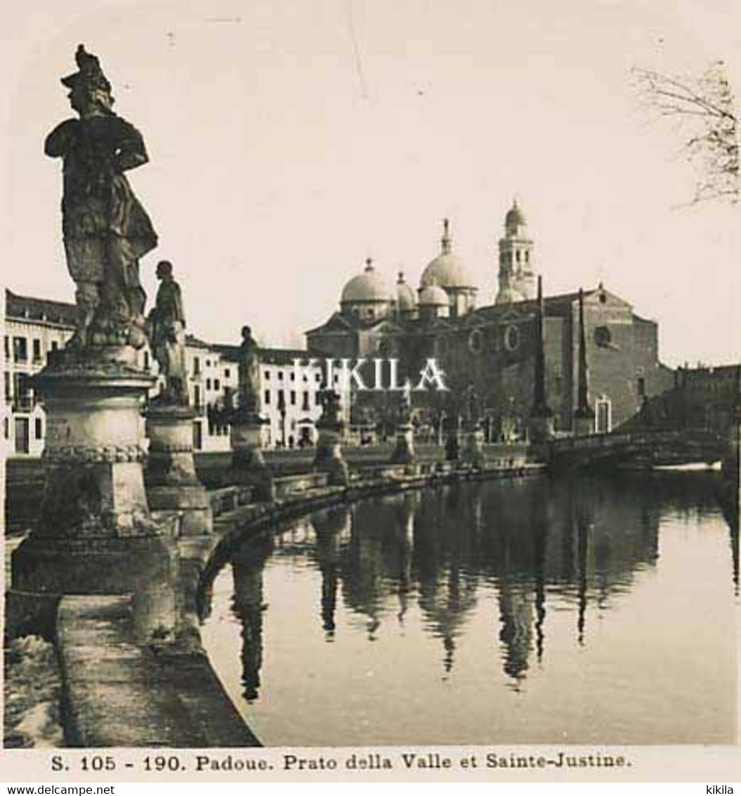 Photo Stéréoscopique 7,2x7,5cm Carte 17,2x8,9cm Vues D'Italie S. 105 - 190 PADOUE. Prato Della Valle Et Sainte-Justine* - Stereoscopic