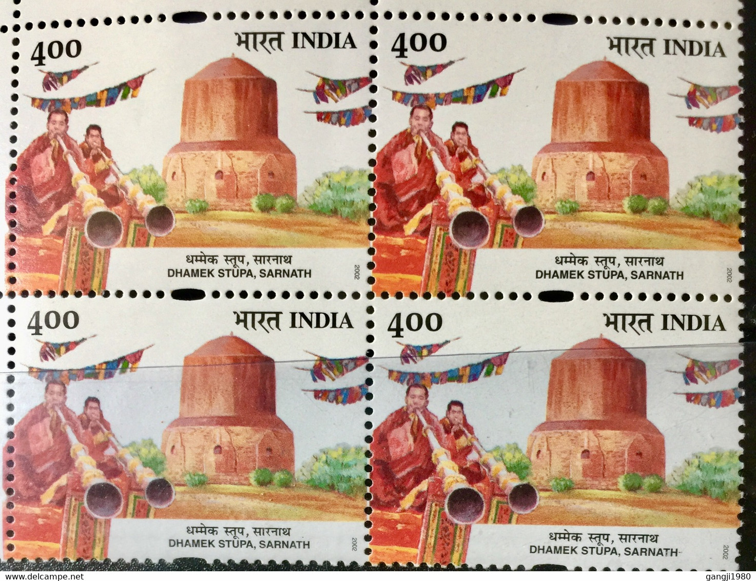 INDIA 2002 MNH STAMP ON DHAMEK STUPA SARNATH BLOCK OF FOUR - Unused Stamps