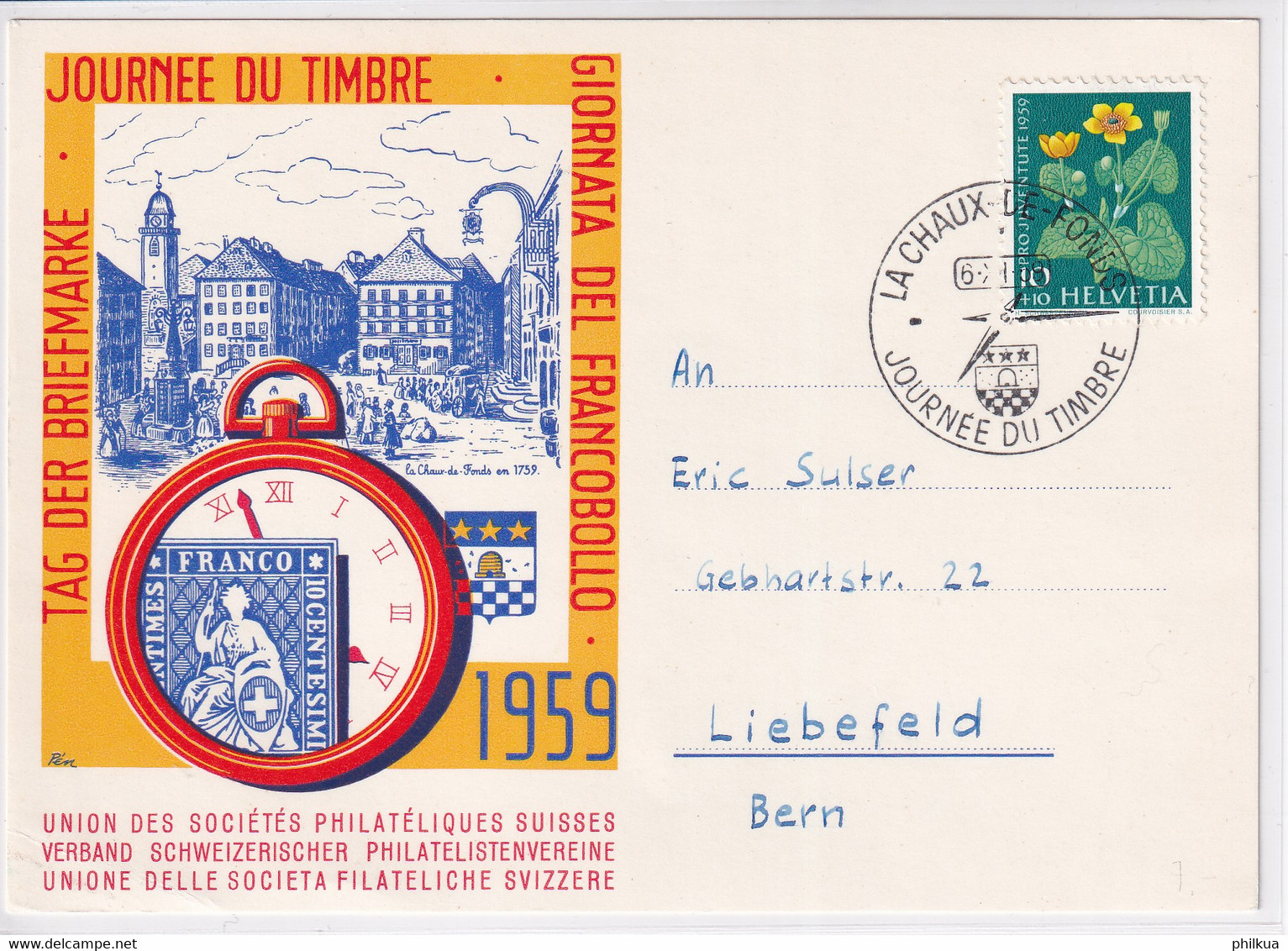 Schweiz 1959 - Tag Der Briefmarke / Journée Du Timbre LA CHAUX DE FONDS - Pro Juventute 179 / Michel 688 - Giornata Del Francobollo