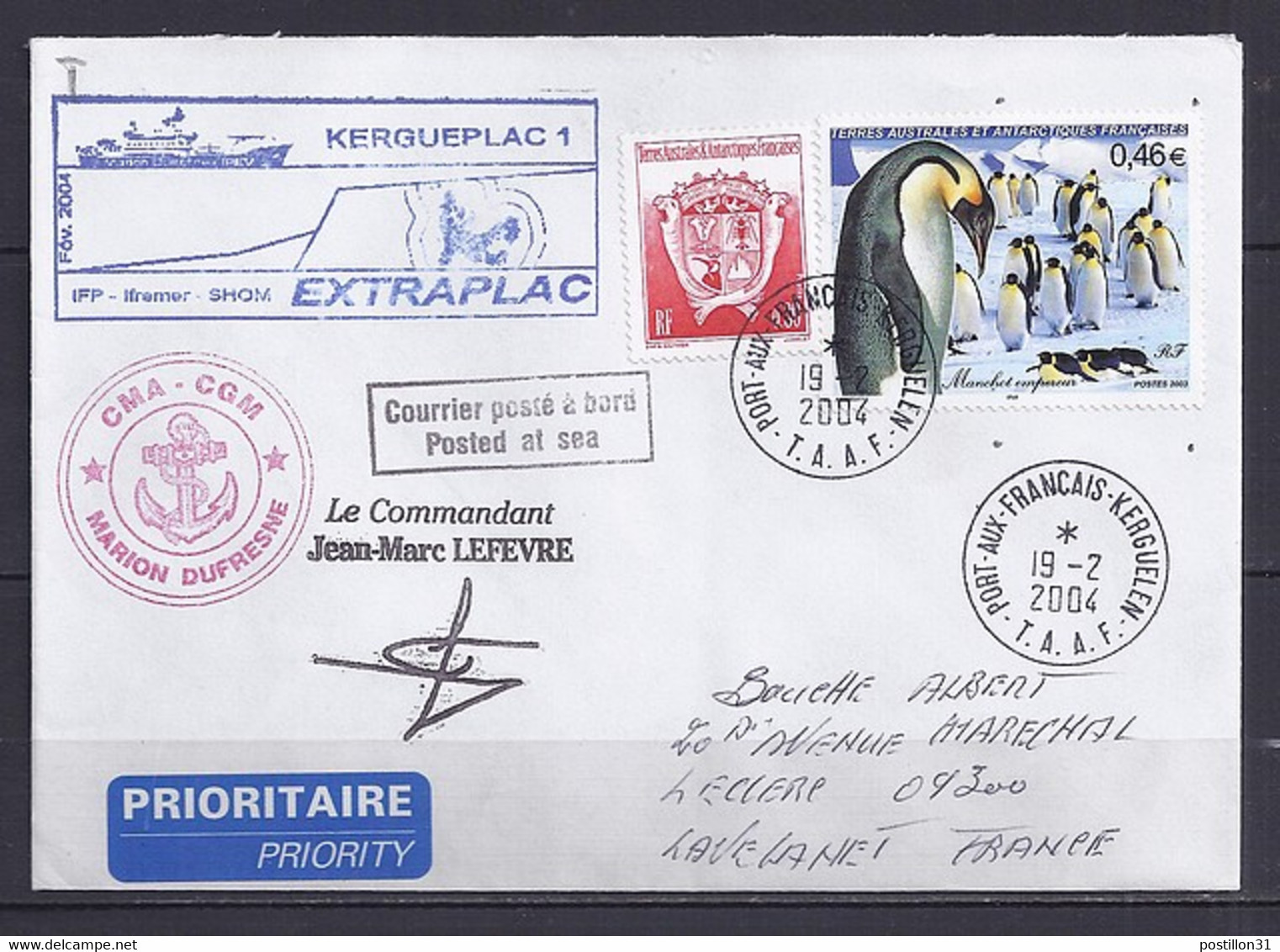 TAAF N° 360 + COMPL. SUR LETTRE DE PORT AUX FRANCAIS/19.2.04  POUR LA FRANCE - Briefe U. Dokumente