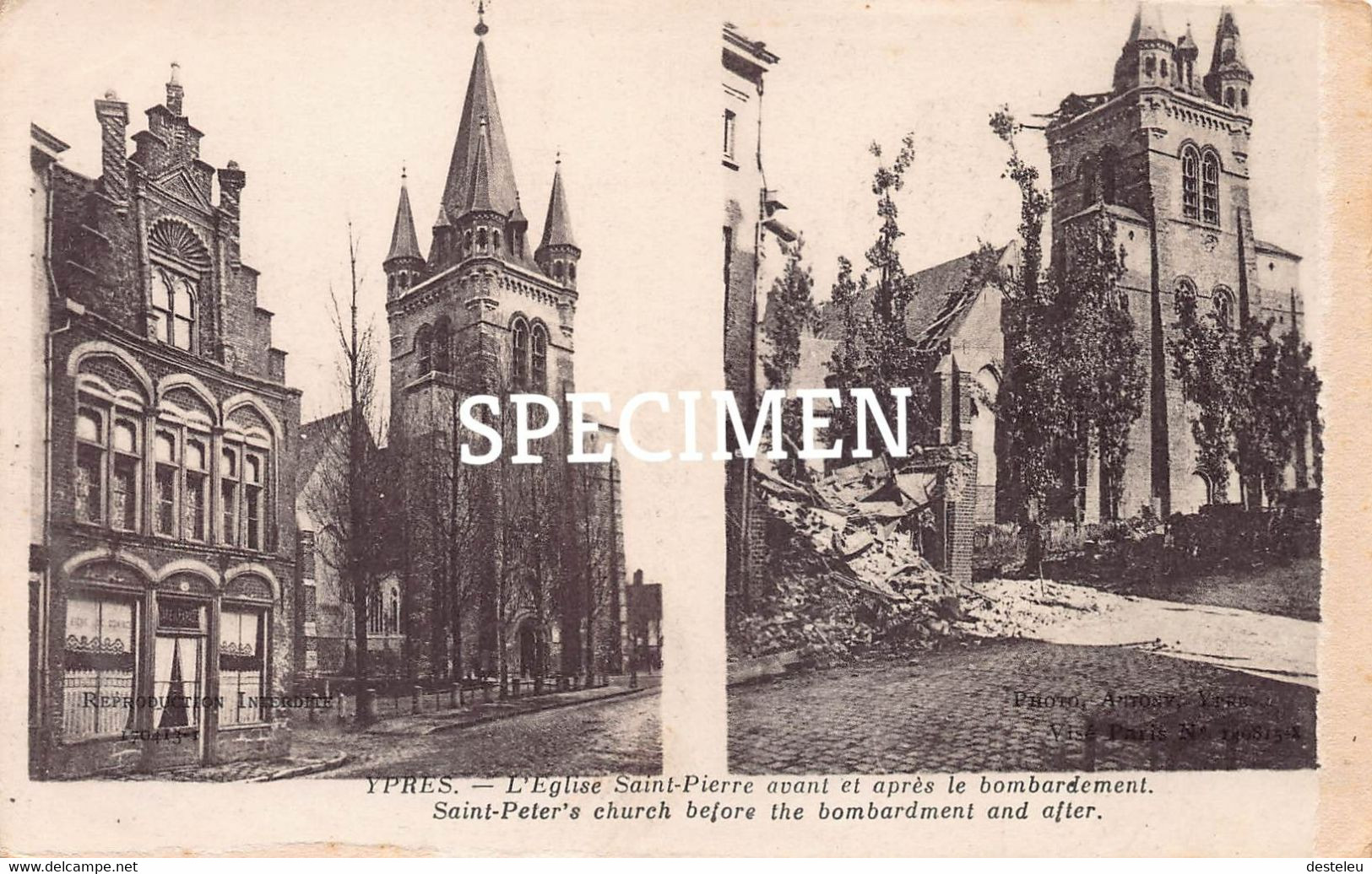 L'Eglise Saint-Pierre Avant Et Après Le Bombardement @  Ypres Ieper - Ieper