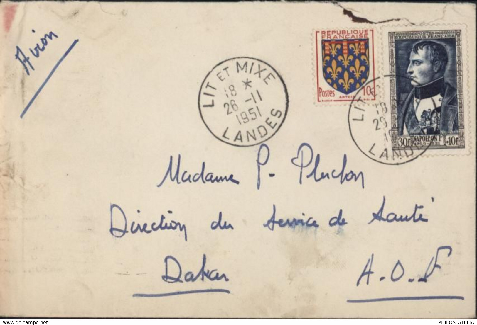 Par Avion YT 896 Napoléon 1er + YT 899 Artois CAD Lit Et Mixe Landes 28 11 51 Pour Dakar Sénégal AOF - 1921-1960: Modern Period