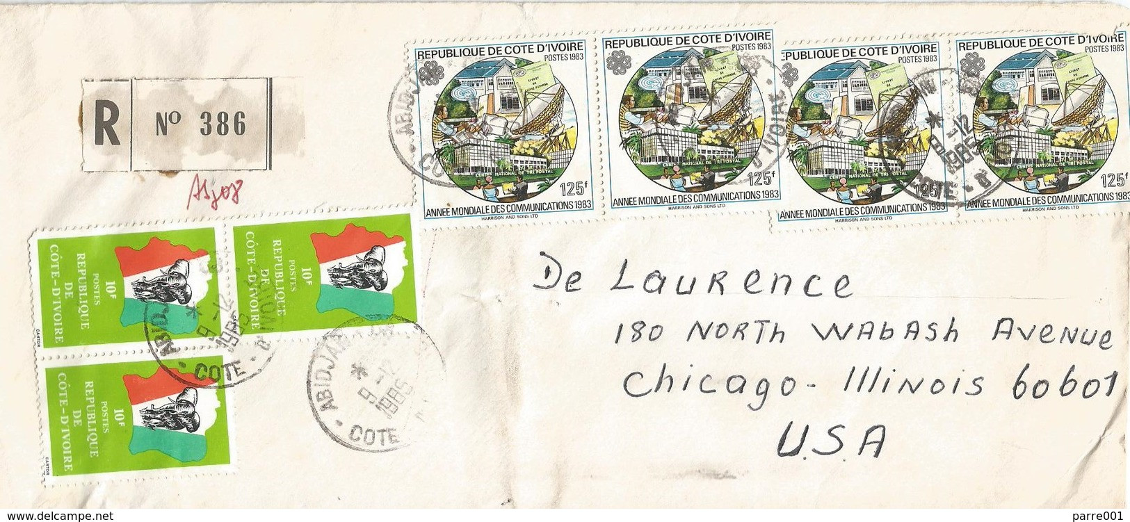 Cote D'Ivoire 1985 Abidjan UPU Communication Year Elephant Registered Cover - UPU (Wereldpostunie)