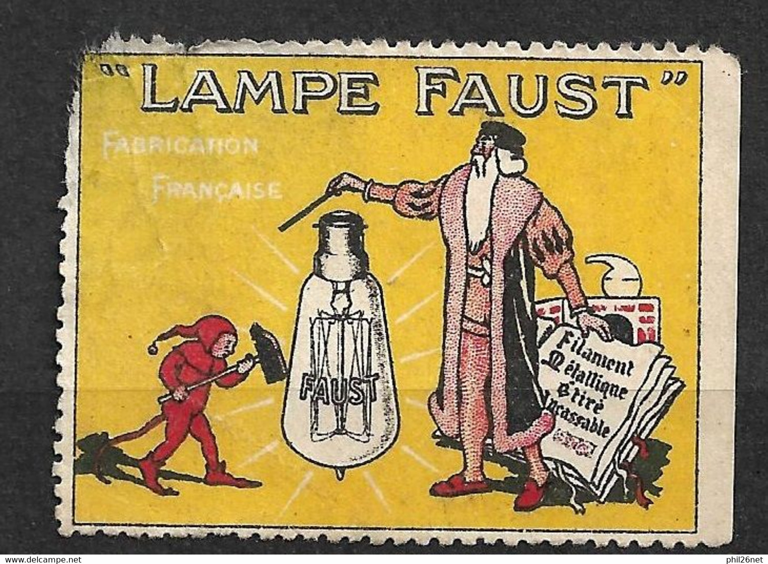 France  Vignette  "  Lampe Faust " " Filament Métallique Incassable "   Neuf    Ab/ 2ème Choix   - Elektriciteit