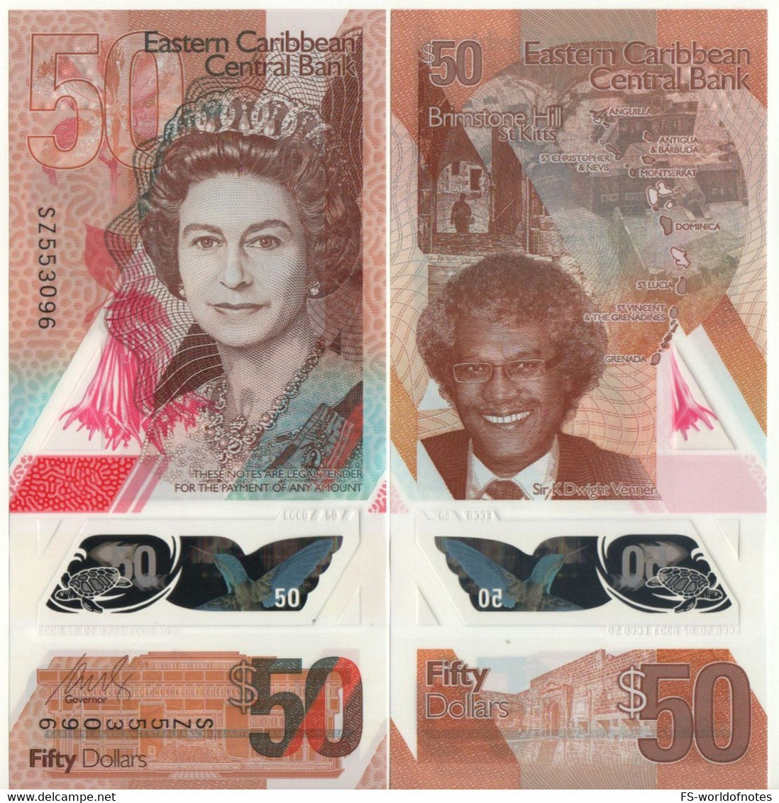 EAST CARIBBEAN New  $ 50   Polimer  2019    (Queen Elizabeth II - SIr Dwight Venner )   UNC - Ostkaribik