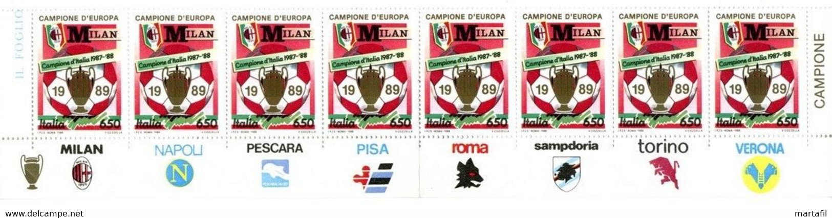 Repubblica Varietà - 1989 Milan Campione D'Europa Coppa In Oro Sovrastampata Fondo Di Foglio Con Appendici - Variétés Et Curiosités