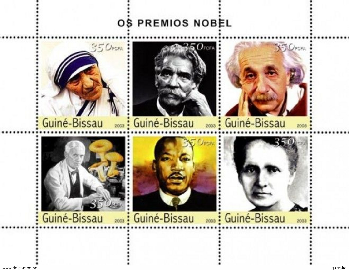 Guinea Bissau 2003, Nobel Prices, Morther Teresa, Fleming, Mushrooms, 6val In BF - Albert Schweitzer