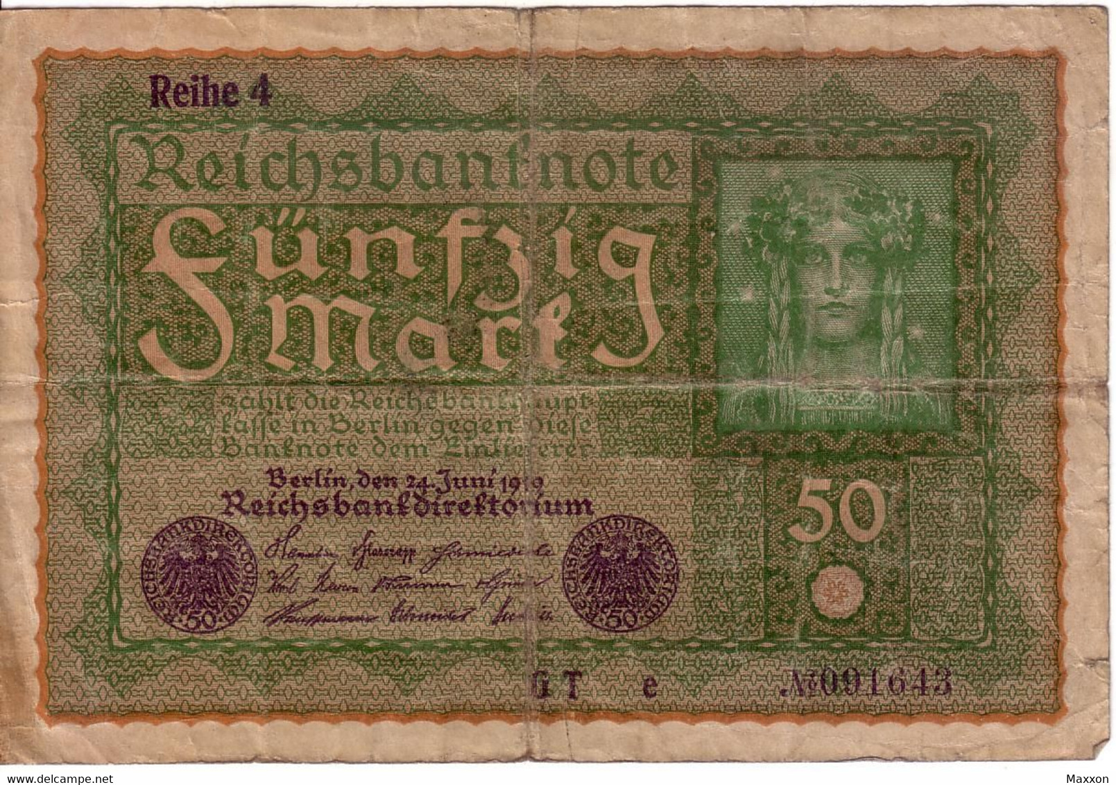 Billet De Banque Allemagne 50 Mark 1919 Reihe 4 République De Weimar Usagé - 50 Mark