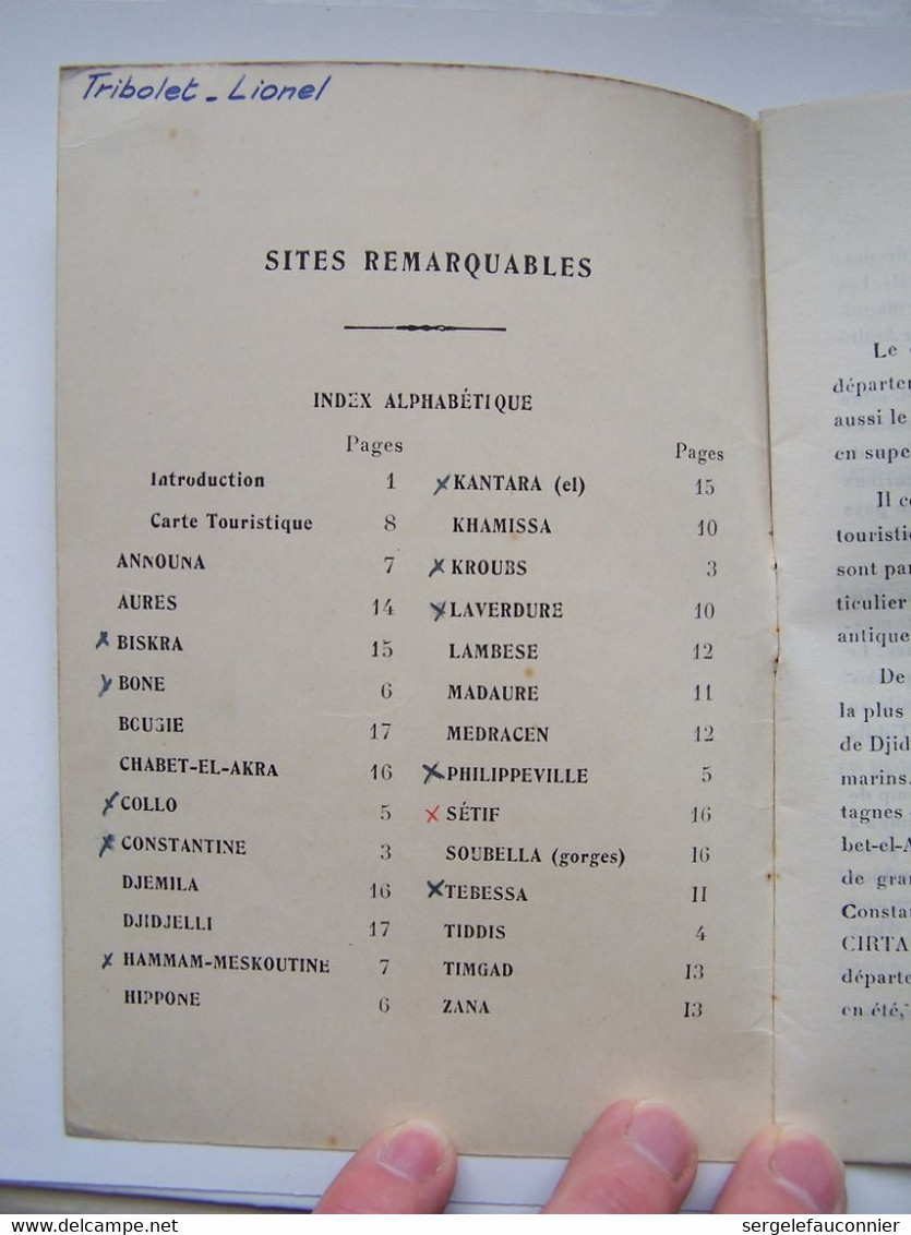 FRANCE Algérie Française Guide Touristique Remis En 1948 Au 15 Iéme Régiment Tirailleurs Sénégalais De Philippeville - Dokumente