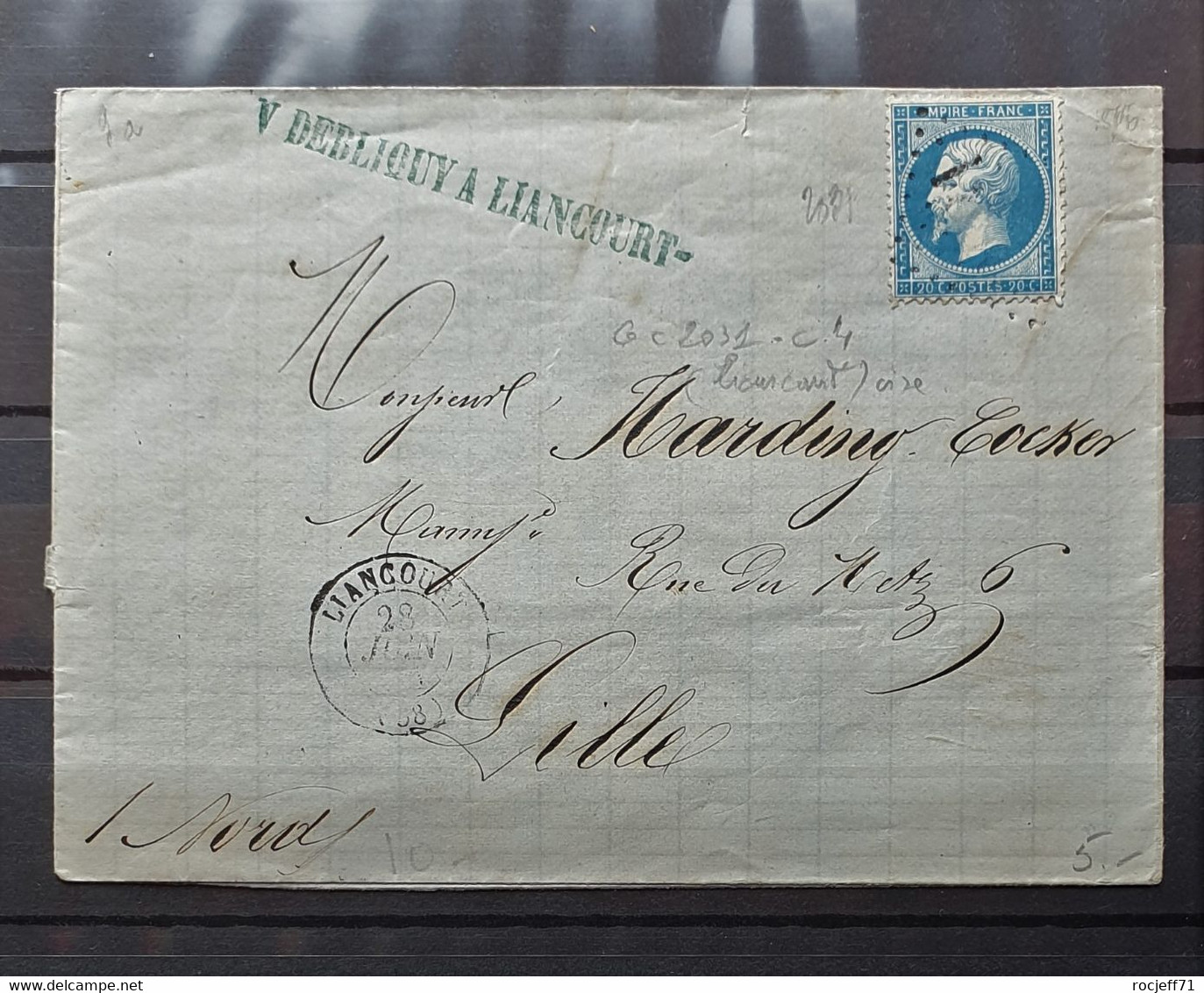 04 - 21 / France - Lettre - N°22 Oblitéré GC 2031 Liancourt - Oise à Destination De Lille - 1862 Napoléon III