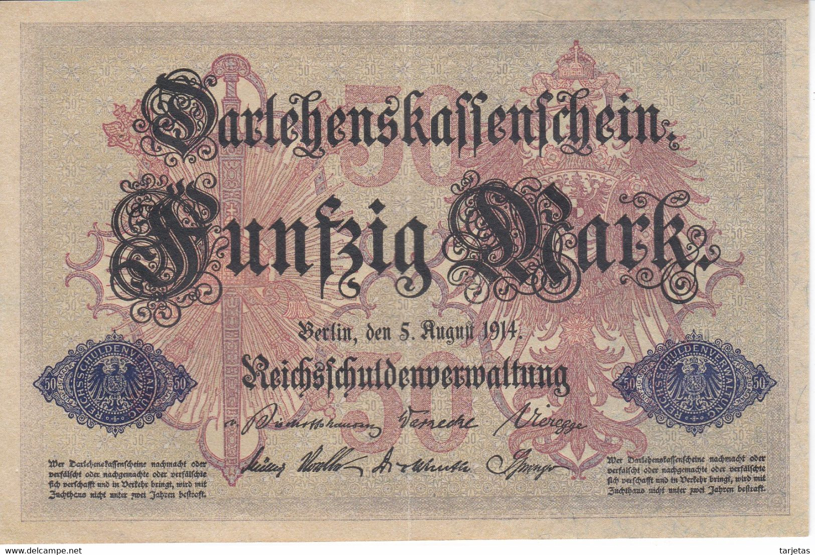 BILLETE DE ALEMANIA DE 50 MARK DEL AÑO 1914 EN CALIDAD EBC (XF) (BANKNOTE) - 50 Mark