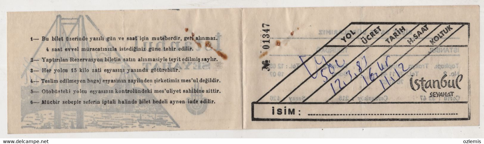 TURKEY ISTANBUL SEYAHAT BUS TICKET 1983 - Non Classés