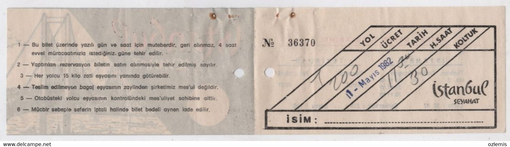 TURKEY ISTANBUL SEYAHAT BUS TICKET 1982 - Ohne Zuordnung