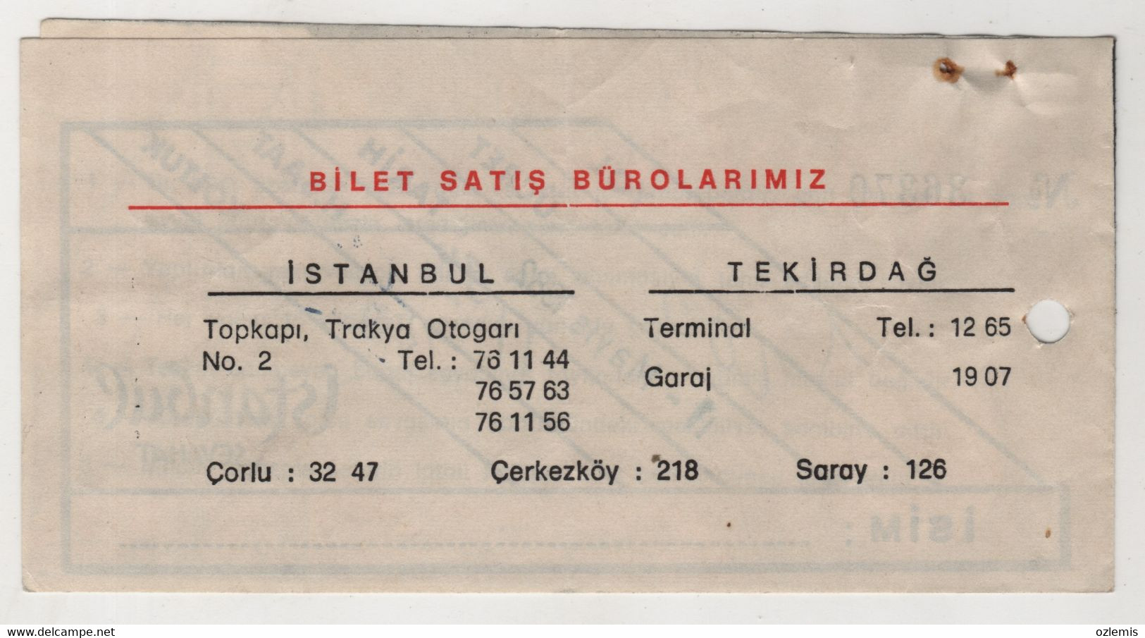 TURKEY ISTANBUL SEYAHAT BUS TICKET 1982 - Ohne Zuordnung