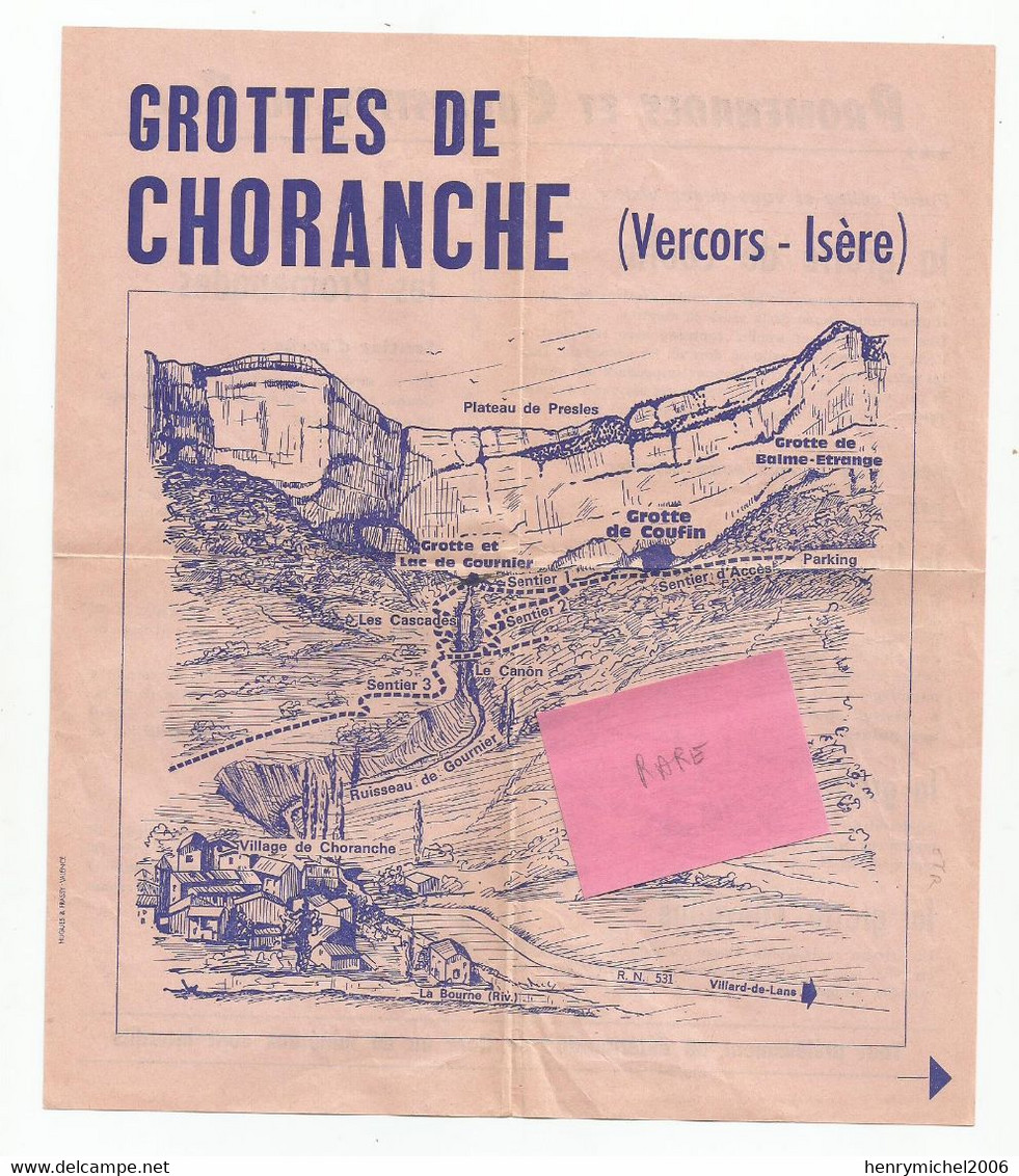 Dépliant Touristique Grottes De Chorance , Balme étrange , Chevaline , Gournier ,coufin Vercors 38 Isère 18,5x21,5 Cm - Toeristische Brochures