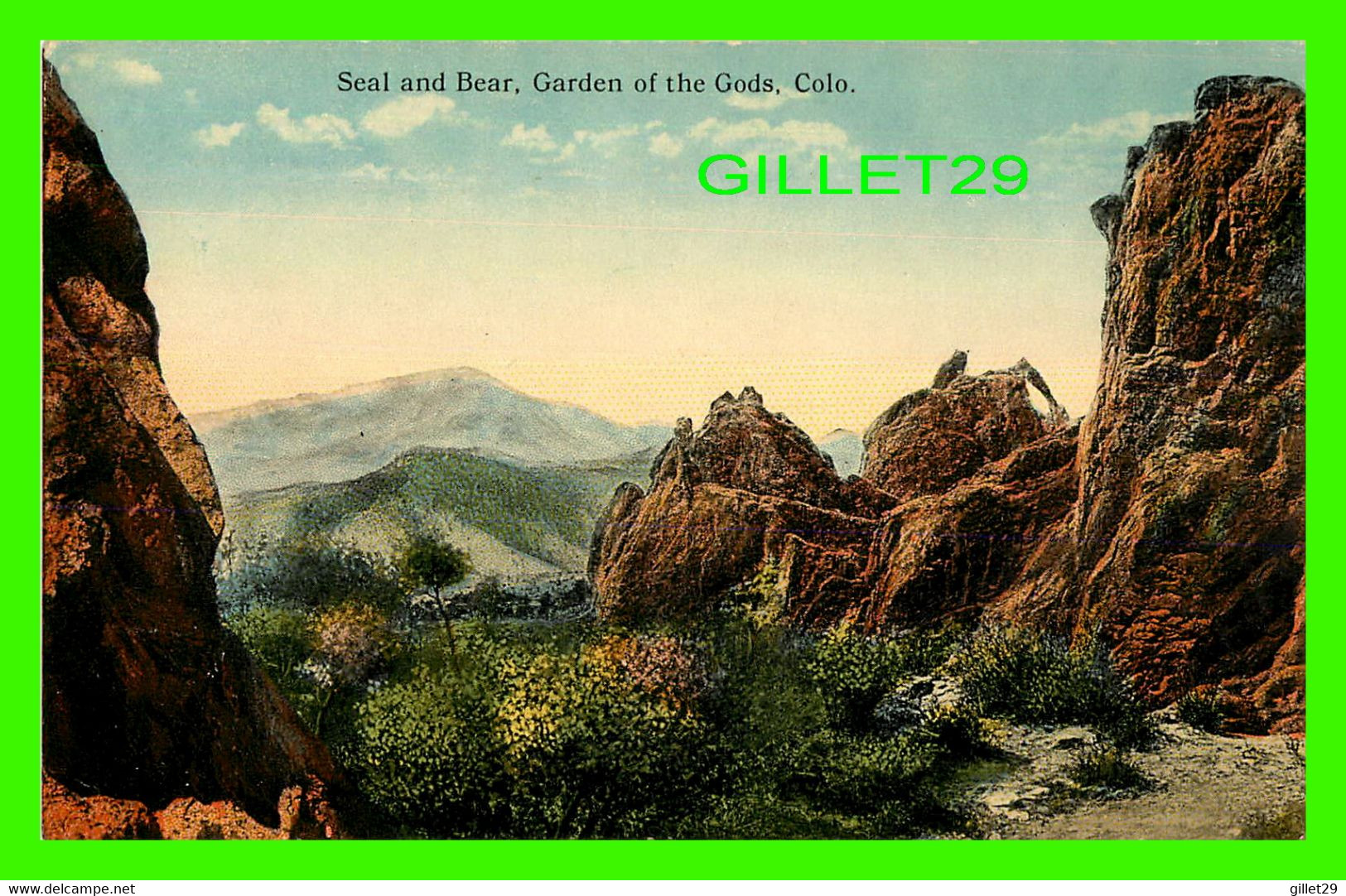 ROCKY MOUNTAINS, CO - SEAL AND BEAR, GARDEN OF THE GODS -  PUB. BY THE HYDE PAPER CO - - Rocky Mountains