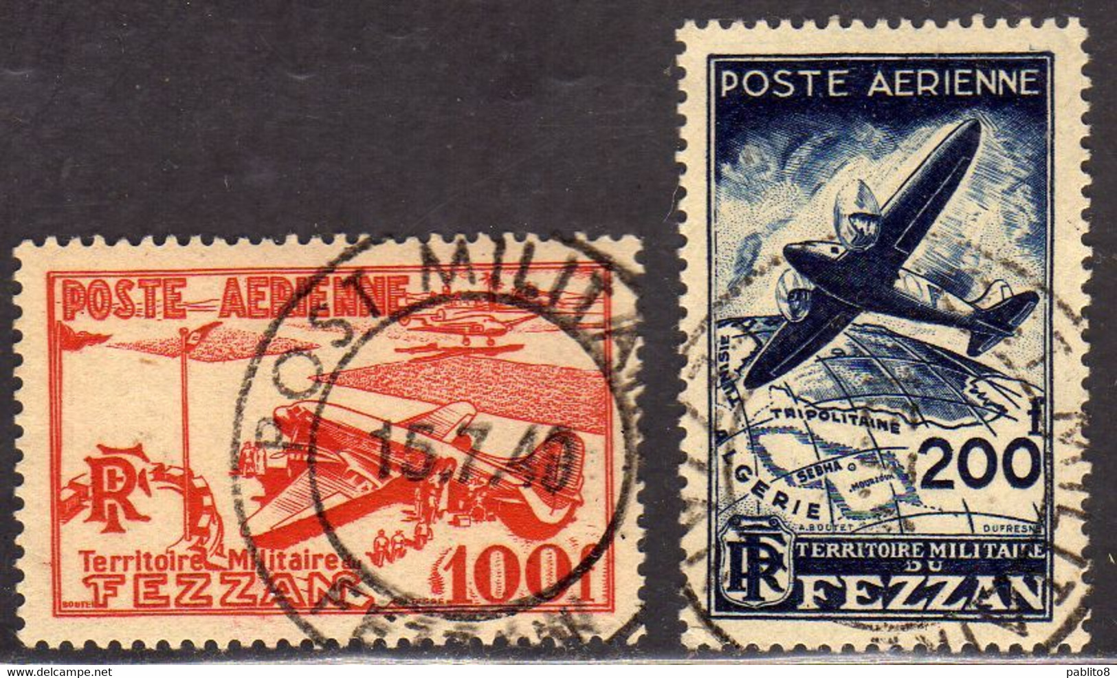 FEZZAN 1948 TERRITORIO MILITARE POSTA AEREA AIR MAIL SERIE COMPLETA COMPLETE SET USATA USED OBLITERE' - Unused Stamps