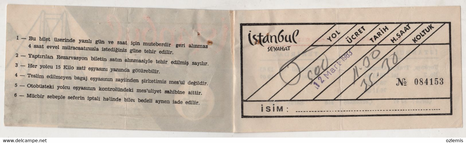 TURKEY ISTANBUL SEYAHAT BUS TICKET 1983 - Non Classés