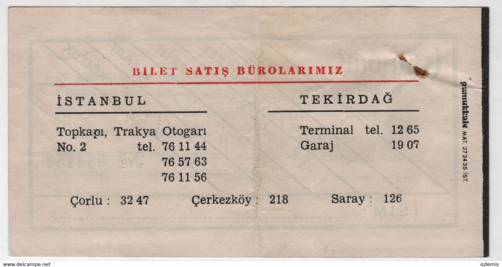 TURKEY ISTANBUL SEYAHAT BUS TICKET 1983 - Ohne Zuordnung