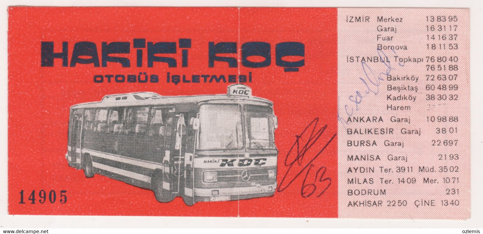 TURKEY IZMIR HAKIKI KOC   BUS TICKET - Zonder Classificatie