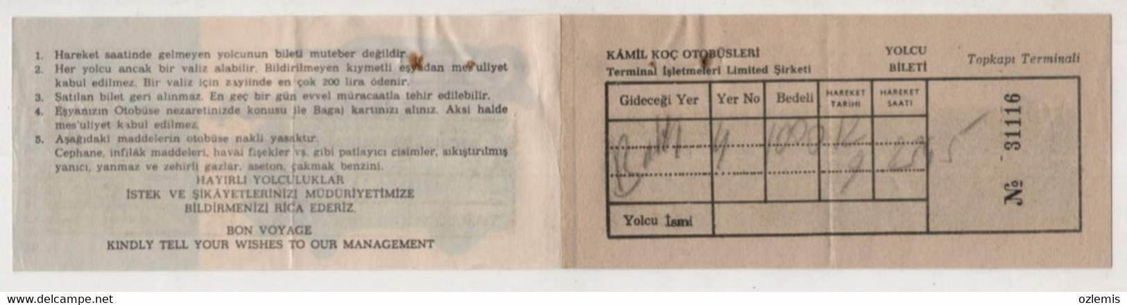 TURKEY ISTANBUL KAMIL KOC BUS TICKET - Ohne Zuordnung