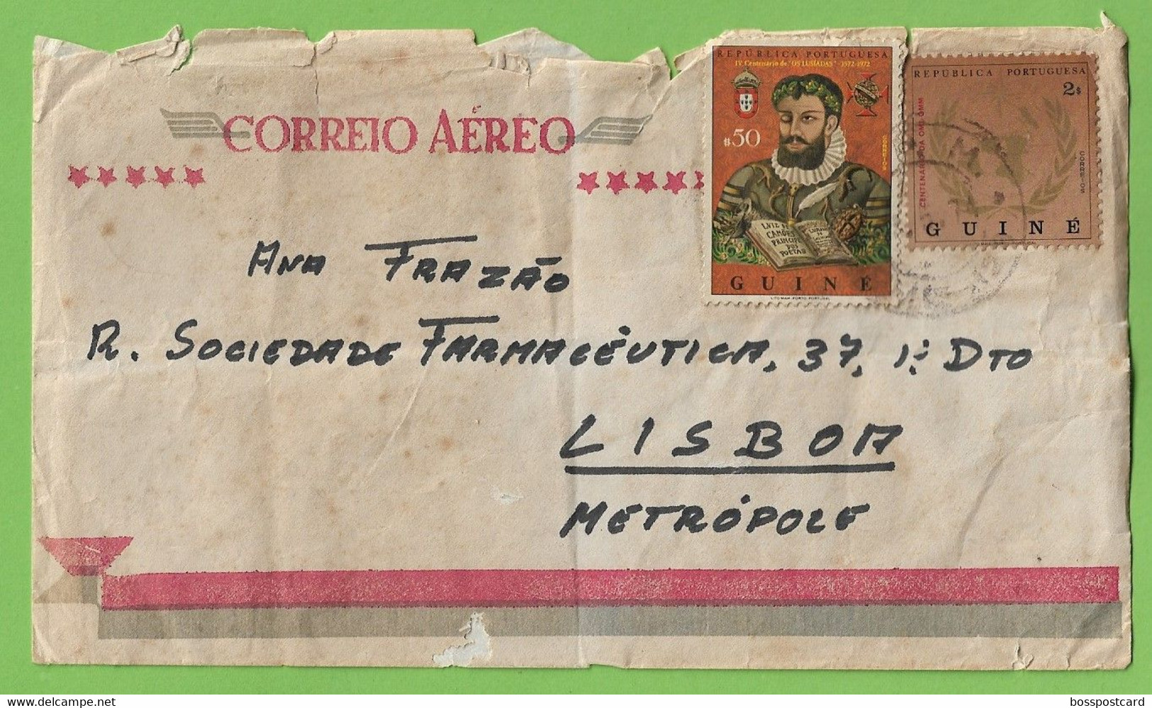 História Postal - Filatelia - Correio Aéreo - Airmail - Stamps - Timbres - Philately - Portugal - Guiné (danificado) - Gebruikt