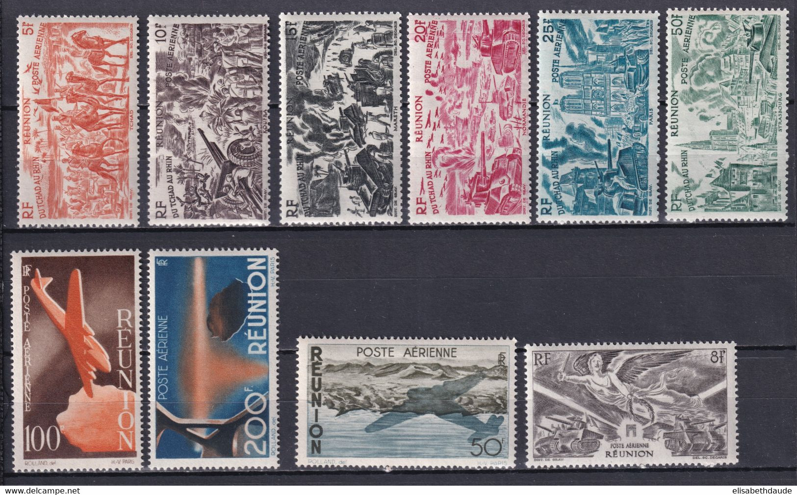 REUNION - 1946/1947 - POSTE AERIENNE SERIES COMPLETES YVERT N° 35/44 * MLH - COTE 2022 = 58.25 EUR. - - Neufs