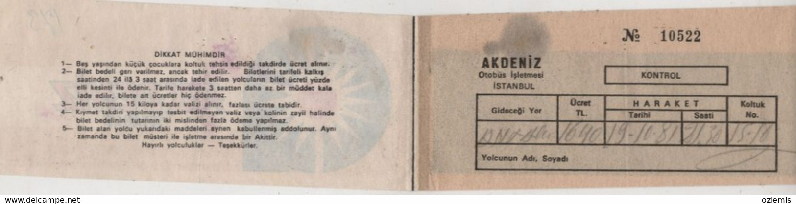 TURKEY ANTALYA AKDENIZ SEYAHAT  BUS TICKET - Ohne Zuordnung