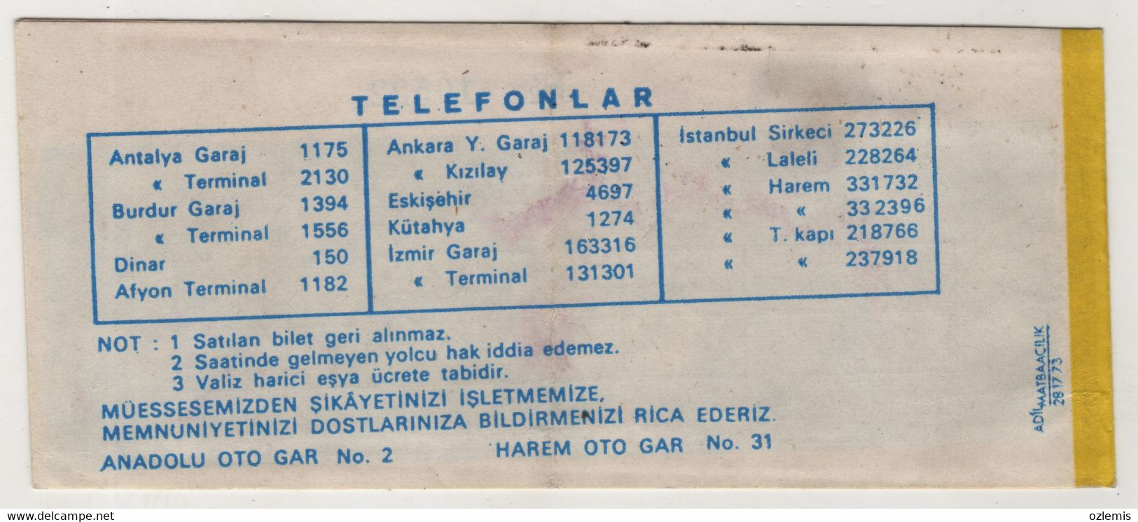 TURKEY ANTALYA AKDENIZ SEYAHAT  BUS TICKET - Ohne Zuordnung