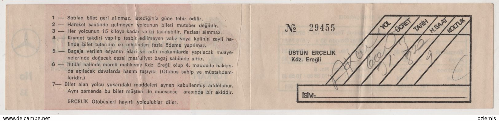 TURKEY ZONGULDAK KARADENIZ EREGLI  BUS TICKET - Unclassified