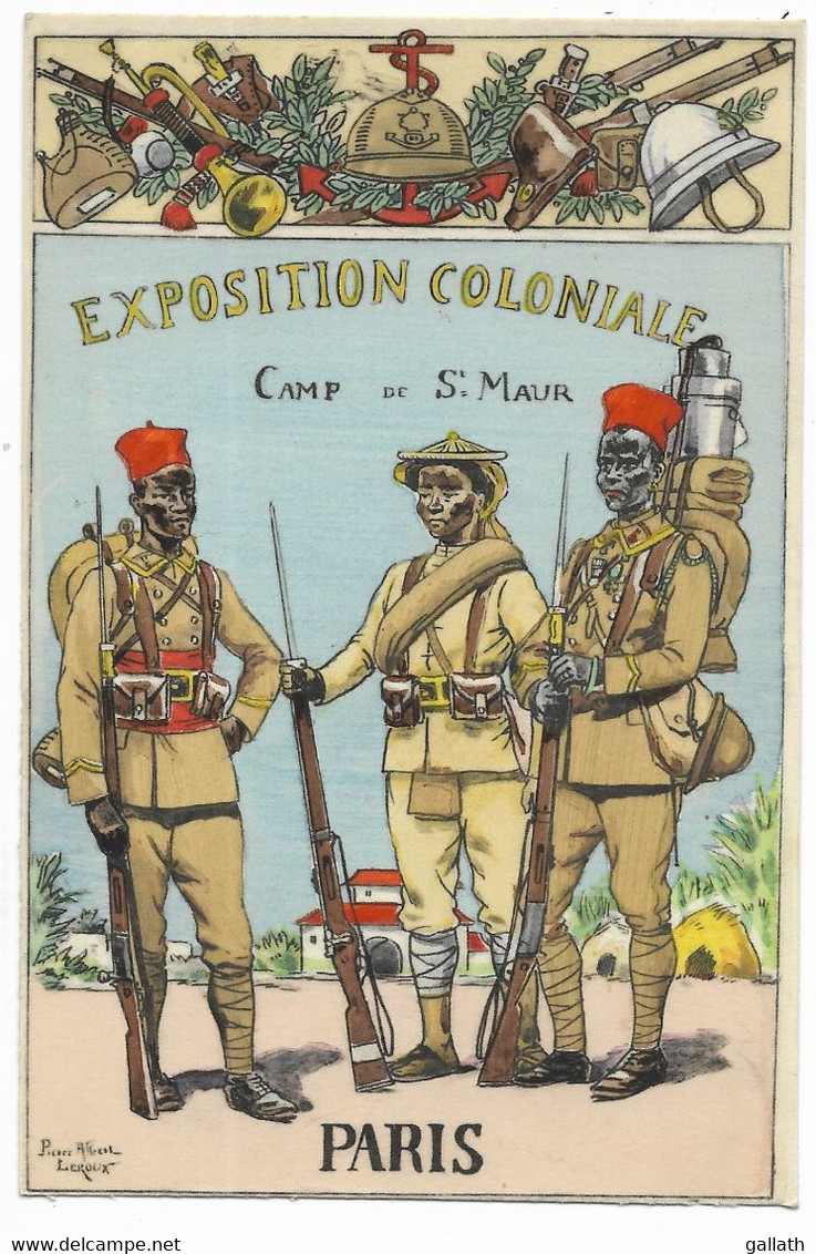 Carte Signée Pierre-Albert LEROUX - Exposition Coloniale PARIS - Camp De St-Maur... - Uniformes