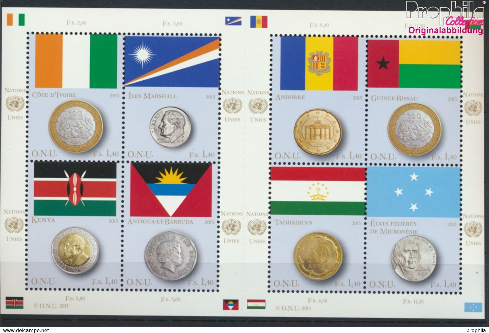 UNO - Genf 838-845 Kleinbogen (kompl.Ausg.) Postfrisch 2013 Flaggen Der Münzen (9592434 - Nuovi