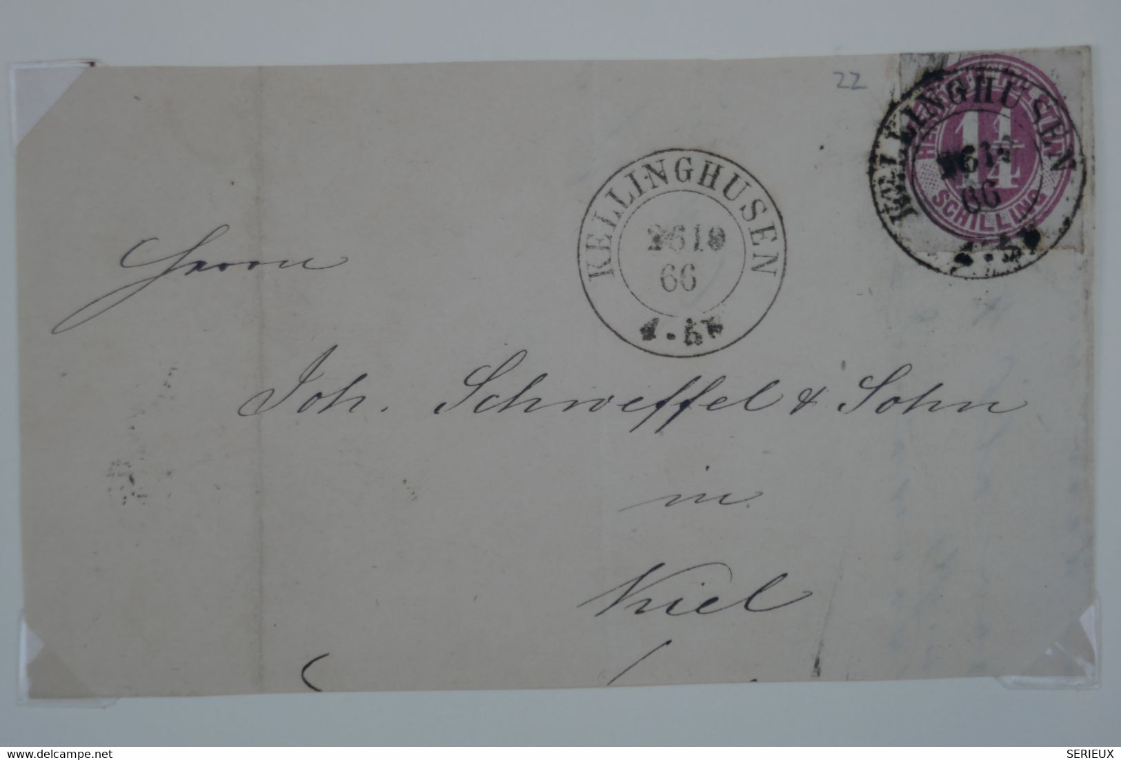 C SCHLESWIG ALLEMAGNE RARE BELLE LETTRE DEVANT 1866 KELLINGHUSEN POUR KIEL+ AFFRANCH. PLAISANT - Schleswig-Holstein