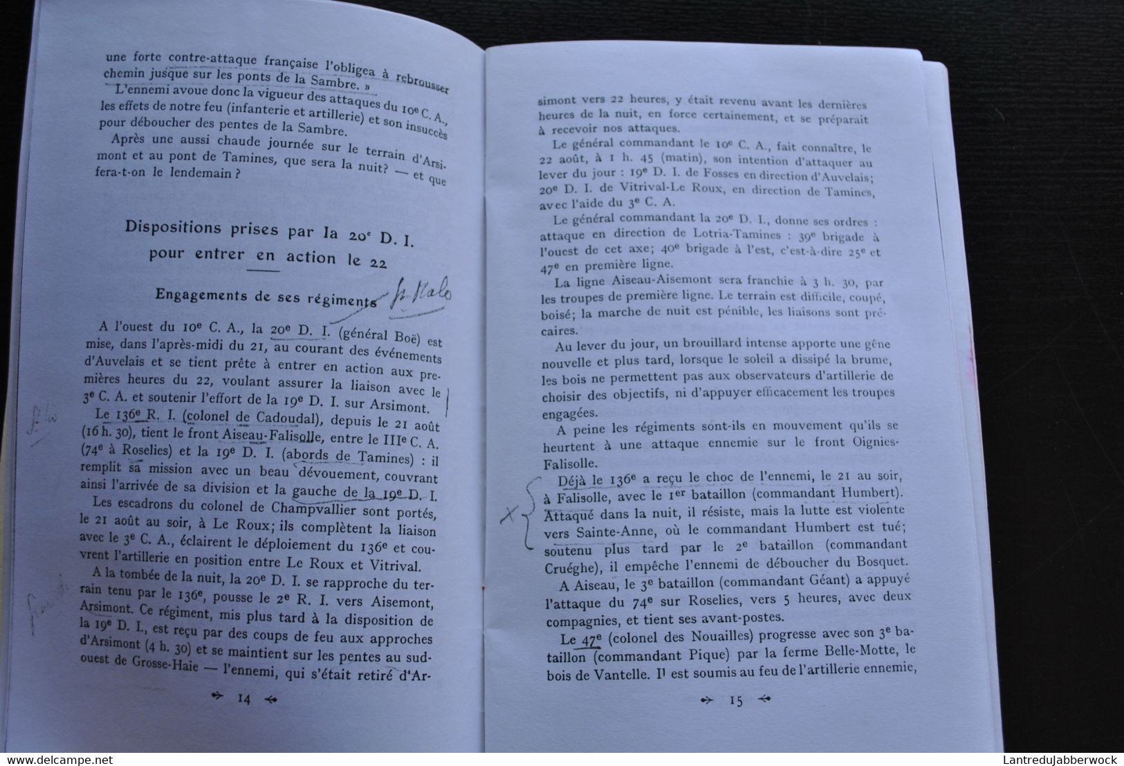 20è ANNIVERSAIRE DES COMBATS LIVRES PAR LE 10è CORPS D'ARMEE à AUVELAIS ARSIMONT Août 14 Guerre 18 Infanterie 48 RI - Belgique